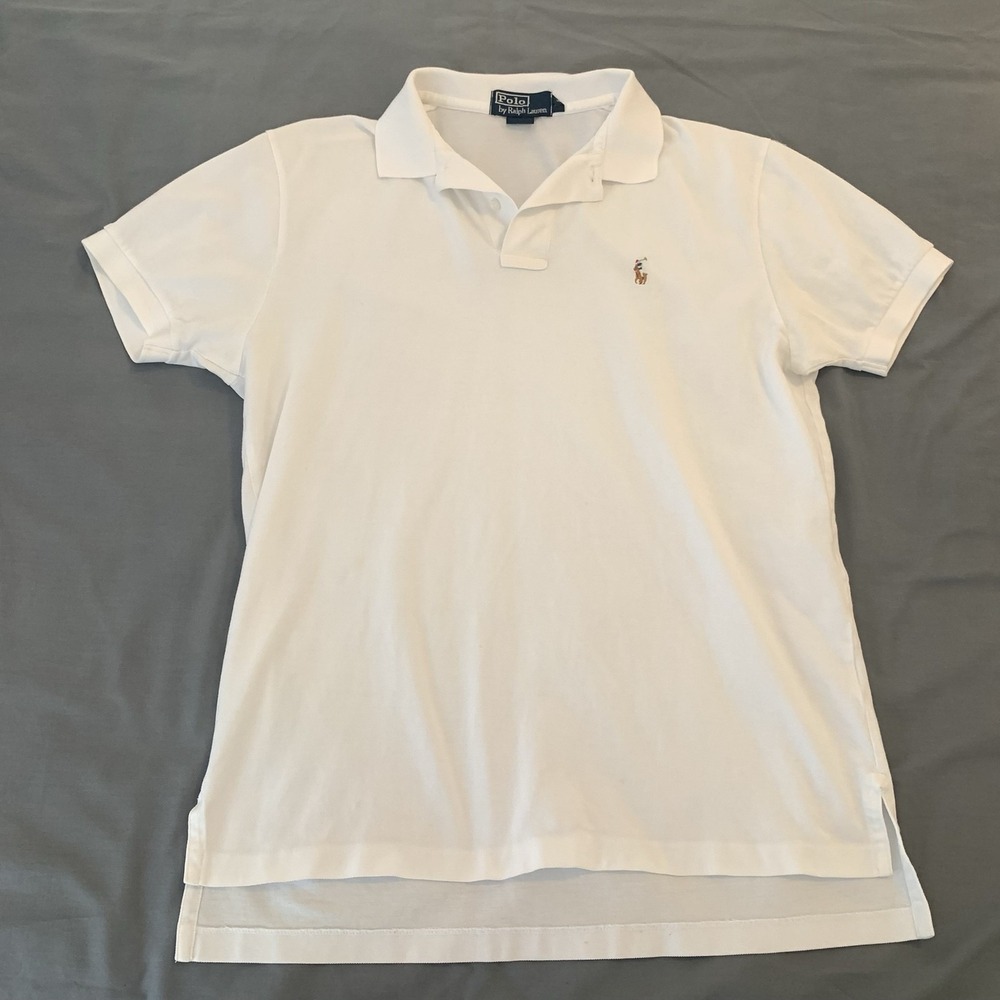 Polo Ralph Lauren Polo Shirt Mens Medium White Pima Cotton Flesh Pony Logo Golf